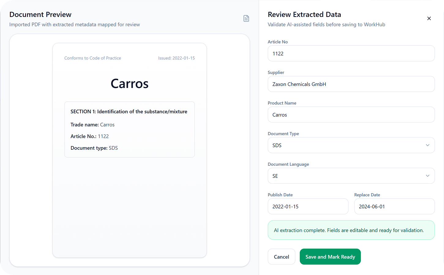 Final UI: review extracted data