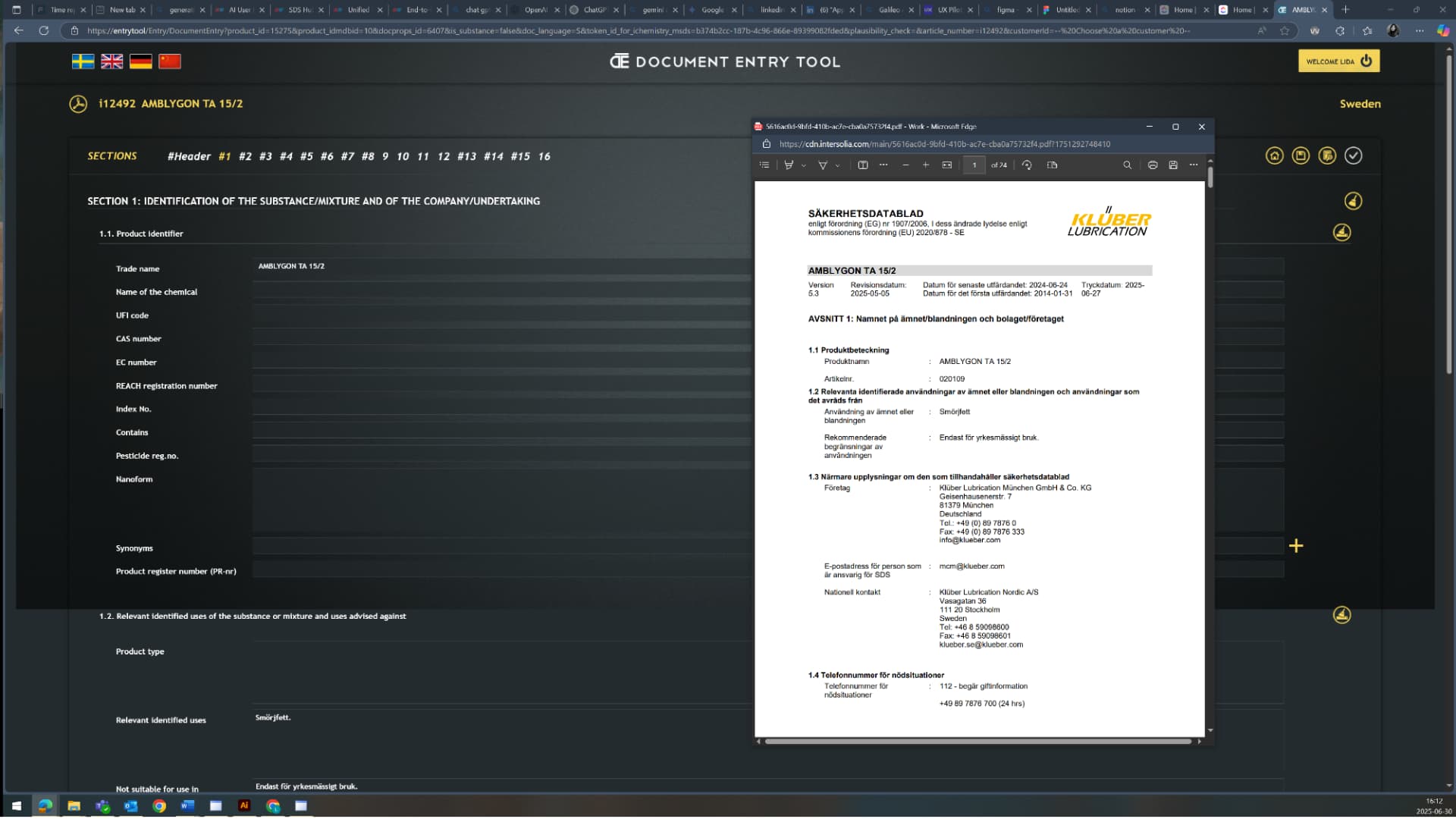 Entry Tool: 16-section data entry