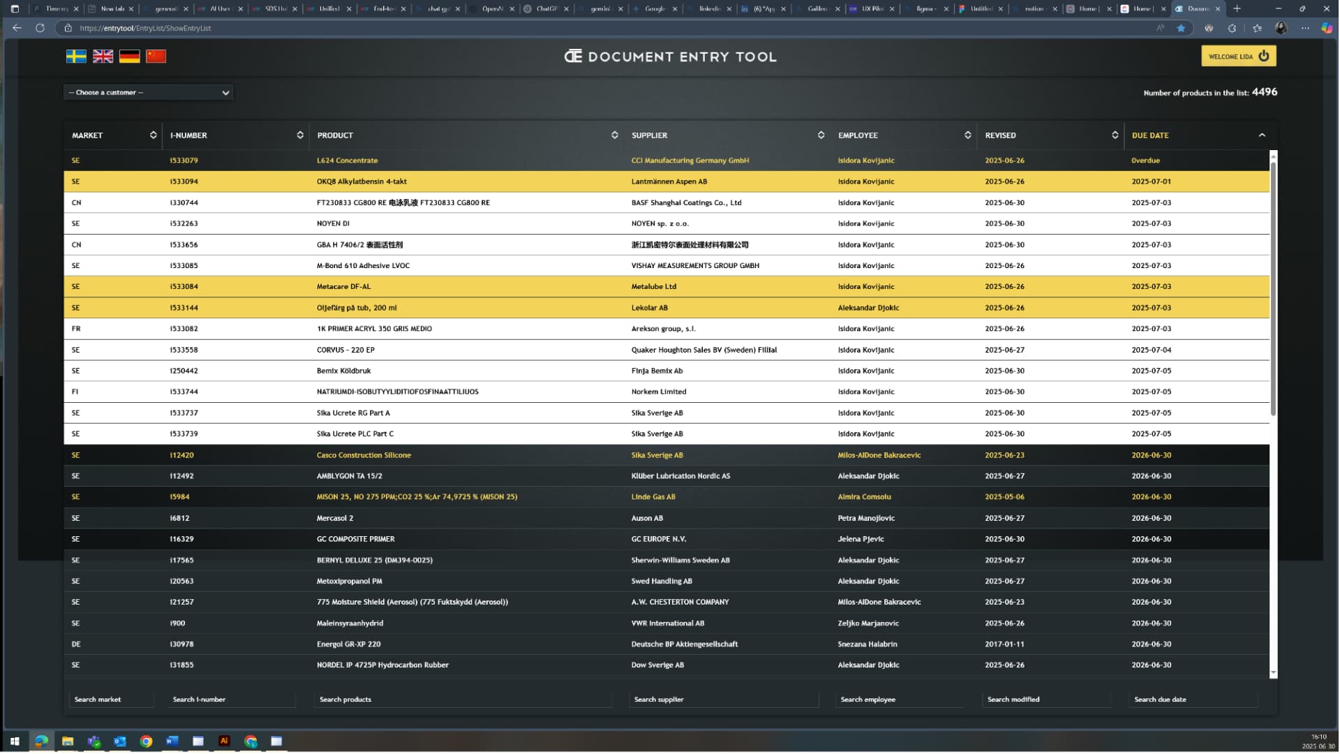 Entry Tool: 4,496-row work queue